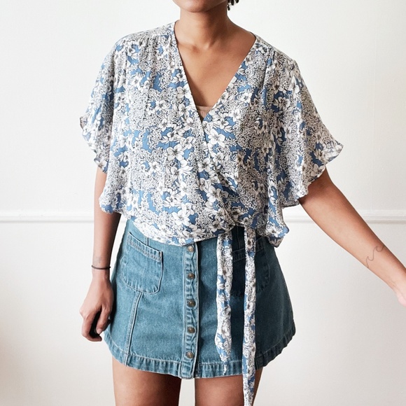 Anthropologie Parker kory silk blue floral wrap top - Picture 2 of 8